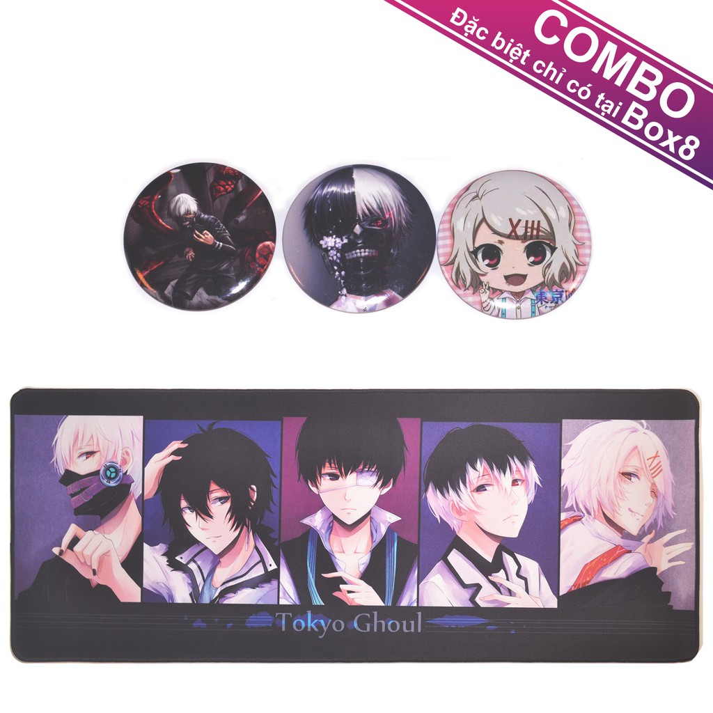 Bộ combo Lót chuột 80x30cm + Huy hiệu Anime 5.8cm - Tokyo Ghoul [CB]