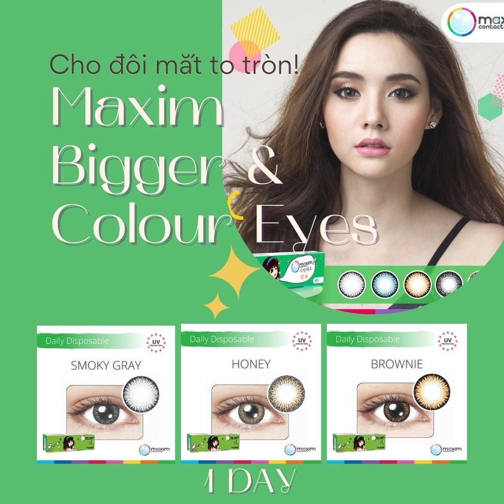 Kính áp tròng màu giãn to Hàn Quốc dùng 1 ngày Maxim Colors 1 Day