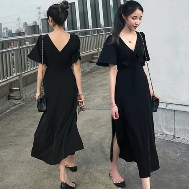 Bigsize L-4XL Đầm maxi cổ V cánh tiên dáng dài dấu dáng