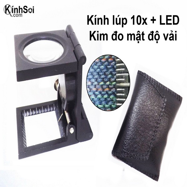 Kính lúp 10x soi mật độ sợi vải  có đèn LED và kim đo mật độ vải