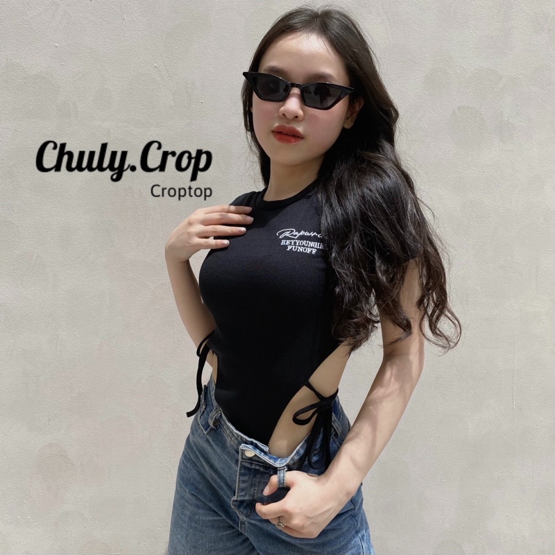 Áo bodysuit nữ tôn dáng buộc dây 2 bên eo, hoạ tiết chữ thêu sắc nét | WebRaoVat - webraovat.net.vn