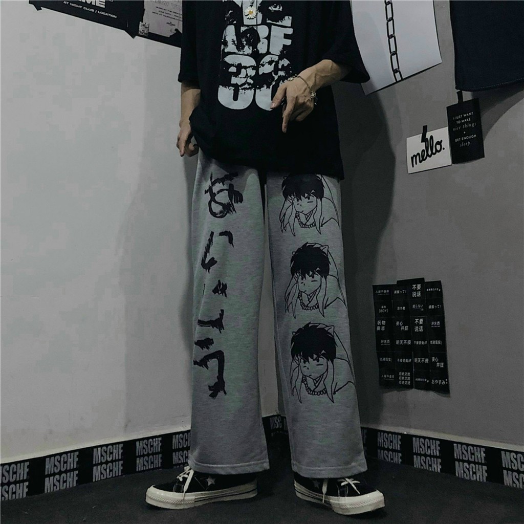 Quần Ống Rộng Nam Nữ ống chân không bo in hoạt hình phong cách unisex vải thun nỉ êm mịn cực đẹp (inhoathinh)