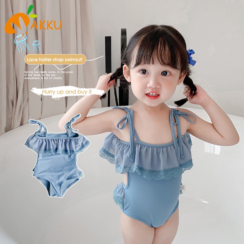 Bộ Đồ Bơi Một Mảnh Hai Dây Màu Trơn Dễ Thương Dành Cho Bé Gái