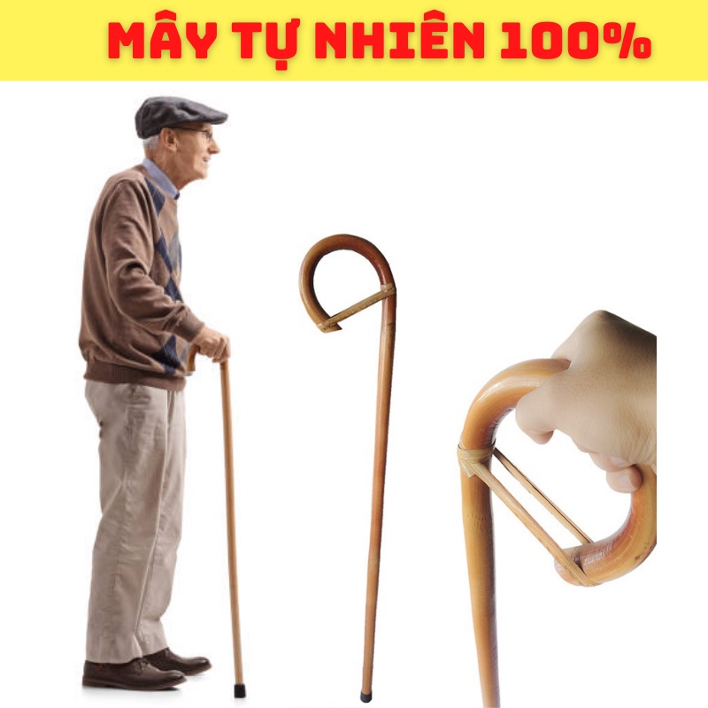 Gậy batoong cho người già bằng mây tự nhiên