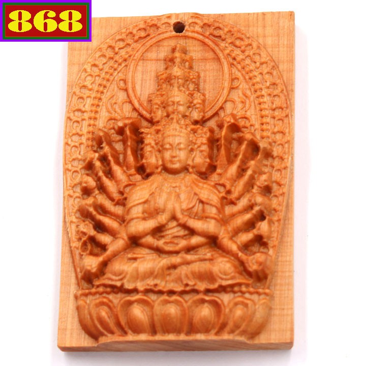 Mặt dây chuyền Phật gỗ ngọc am Thiên Thủ Thiên Nhãn MGPBM8 - Phật bản mệnh cho người tuổi Tý.