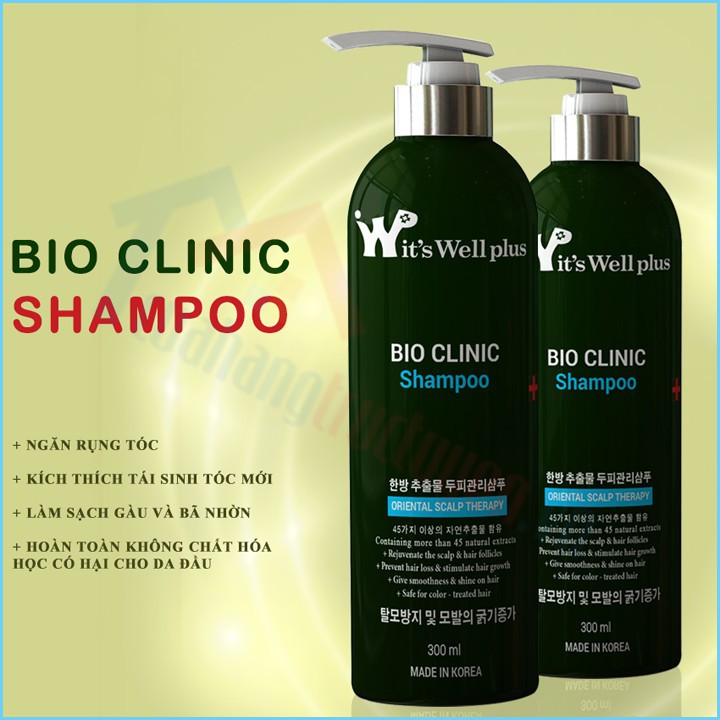 [CHÍNH HÃNG] Dầu gội trị rụng tóc và kích thích mọc tóc Bio Clinic Shampoo It's Well Plus Chai 300ml | Sạch Khỏe Da Đầu