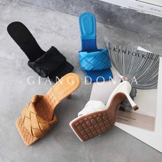 Guốc gót nhọn 7p Hồ Ngọc Hà quai da đan rọ fullbox