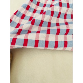 Vải thun cotton 2c Hàn carô xanh hồng