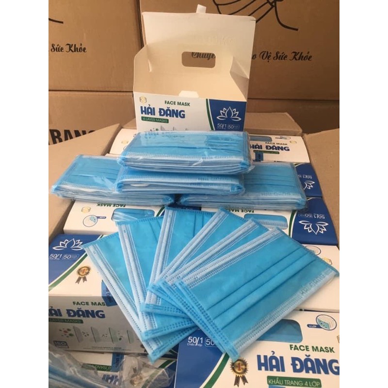 Hộp 50 chiếc khẩu trang y tế 4 lớp  hàng chính hãng chất lượng dày mịn đẹp không xù lông