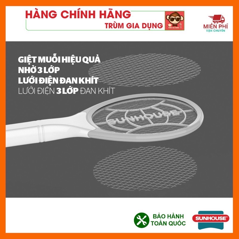 Vợt muỗi Sunhouse sạc liền HÀNG CHÍNH HÃNG S800, tích hợp đèn Led và đèn sạc điện siêu tiện dụng
