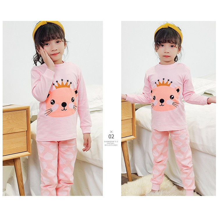 Bộ Đồ Ngủ Tay Dài Vải Cotton In Hoạt Hình Dễ Thương Cho Bé Từ 0-5 Tuổi