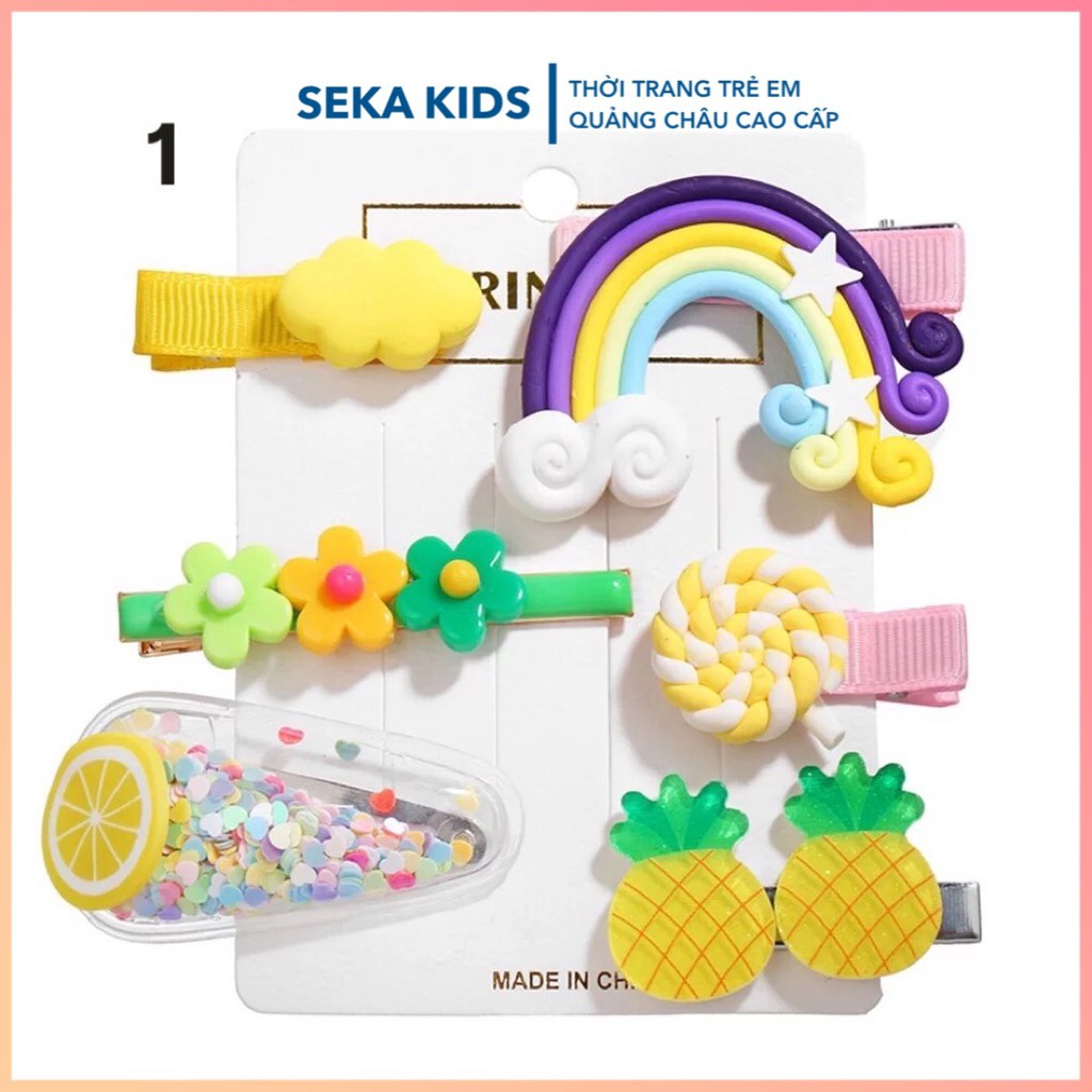 Kẹp tóc cho bé set, kẹp cầu vồng bé gái phong cách Hàn Quốc kẹp tóc mái hoạt hình cute - Seka 2105.23. CS16