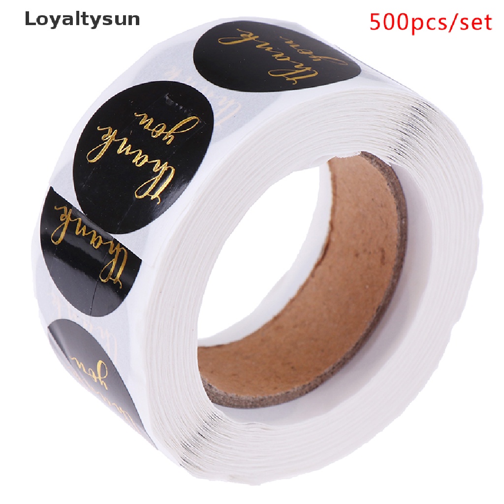 Set 500 miếng dán lá vàng đen in chữ thank you dùng để trang trí thiệp