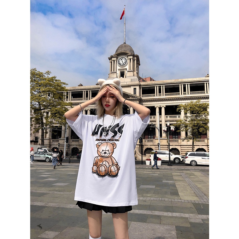 Áo thun tay lỡ in hình gấu UNSS ❤️ Áo phông oversize form rộng unisex  nam nữ - A13 - Happy Style