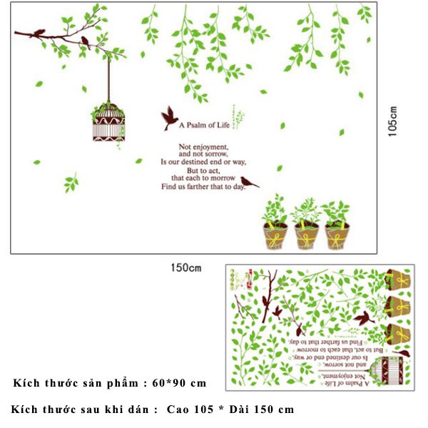 Decal dán tường - Giấy dán tường - Chim hót trên nhành cây - flowerdecal - AY9035