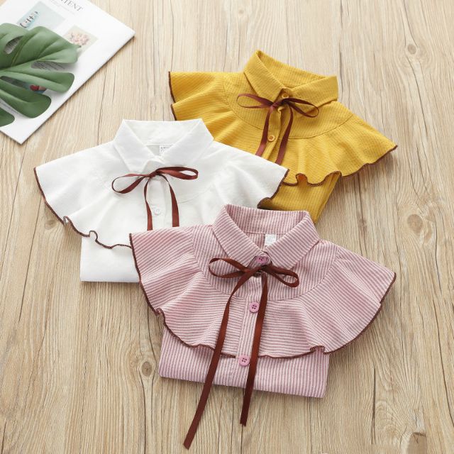 Sơ mi cổ bèo công chúa lót nỉ ấm cho bé gái