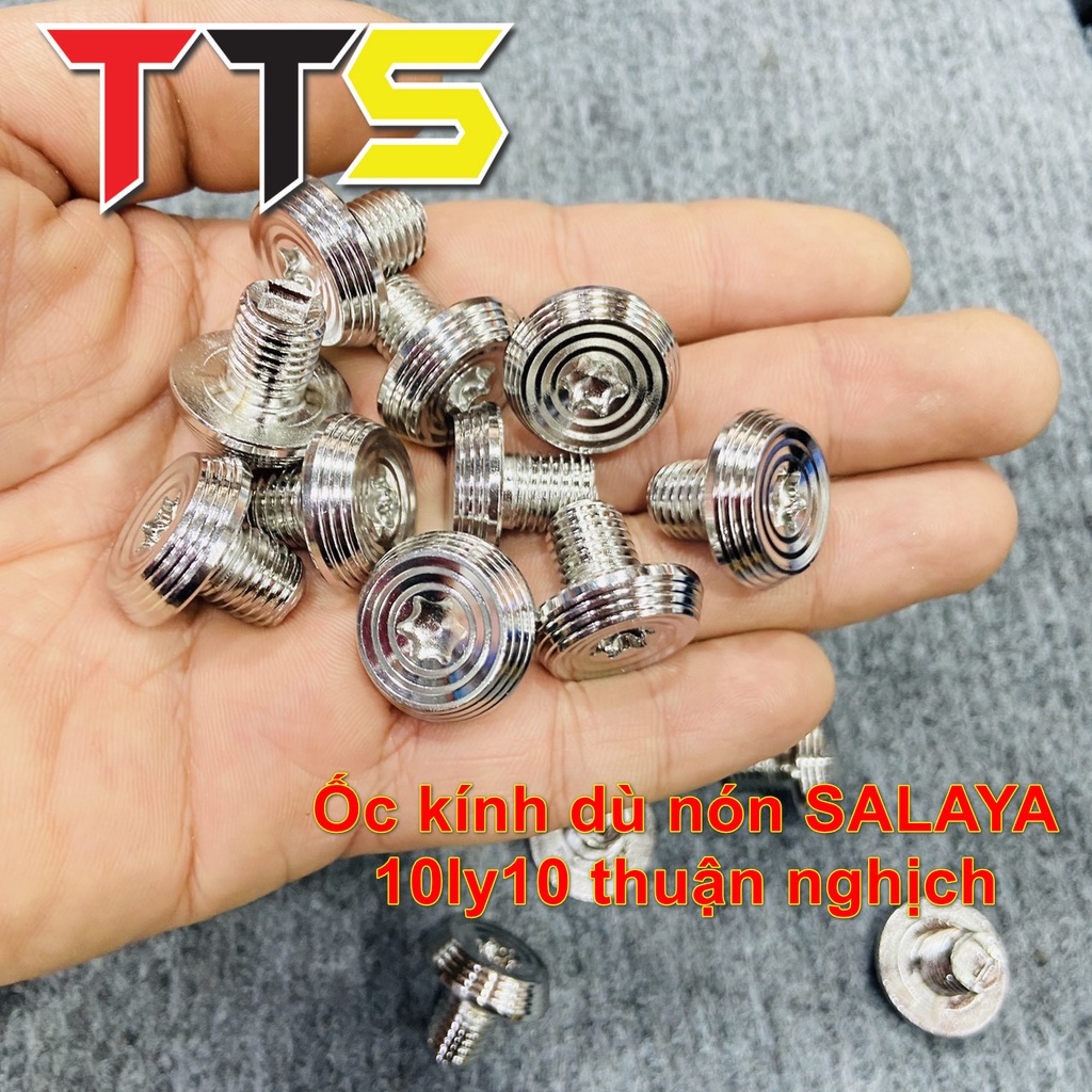 Ốc chân kính, ốc lổ gương Salaya mẫu dù nón chất liệu inox 304 bao sáng bóng