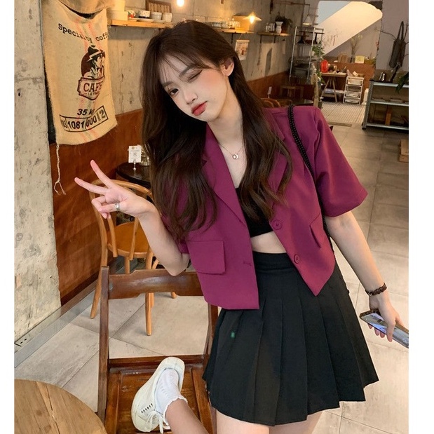 QADCOL Áo Khoác Vest Tay Ngắn Kiểu Hàn Quốc Thời Trang Cho Nữ