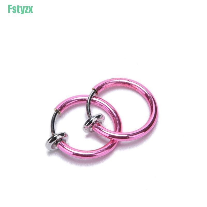 fstyzx 2PC Fake Stud Earrings Punk Clip On Piercing Body Nose Lip Rings Hoop Ear Unisex