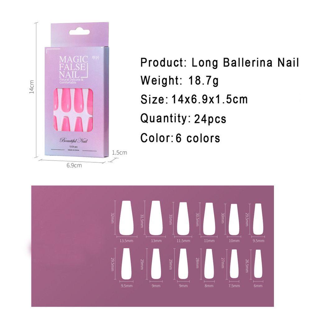 Bộ 24 Móng Tay Giả Hình Quan Tài Màu Trơn Phát Sáng Thời Trang