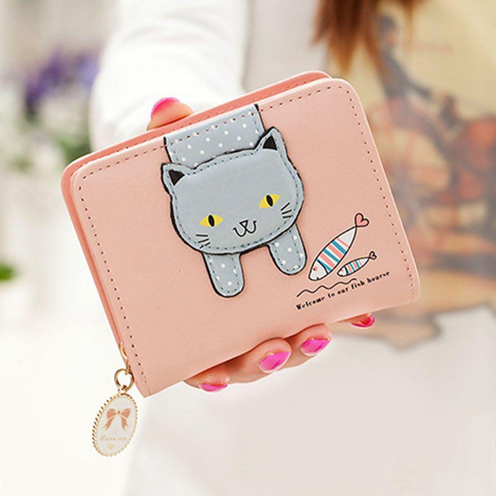 MIHAN1 Ví Da PU Dáng Ngắn Đựng Thẻ Phối Khóa Kéo Cá Tính Cho Nữ Giá Đỡ