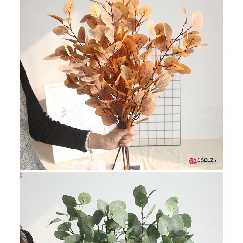 Cành bạch đàn 6 nhánh dài 90cm loại cao cấp,điểm hoa , decor ,phụ kiện chụp ảnh