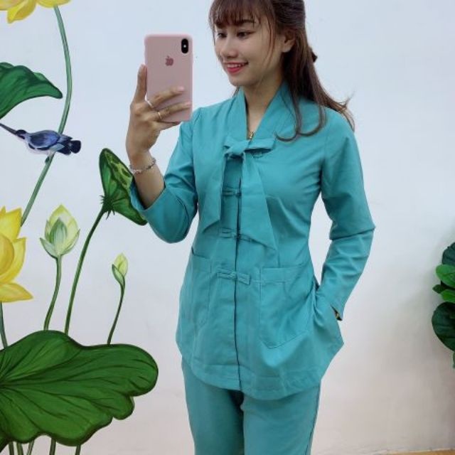 Quần Áo nữ Phật Tử, đồ lam Đi Chùa mẫu LA HÁN NƠ mã A39A