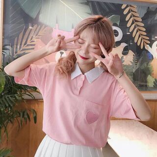 Áo Ulzzang Áo Thun Cổ Bẻ, Áo Thun Nữ Dễ Thương,Áo Nữ Sinh, Áo Nữ Đẹp, Áo Nữ Giá Rẻ,Áo Độc, Áo Thun Cổ Bẻ