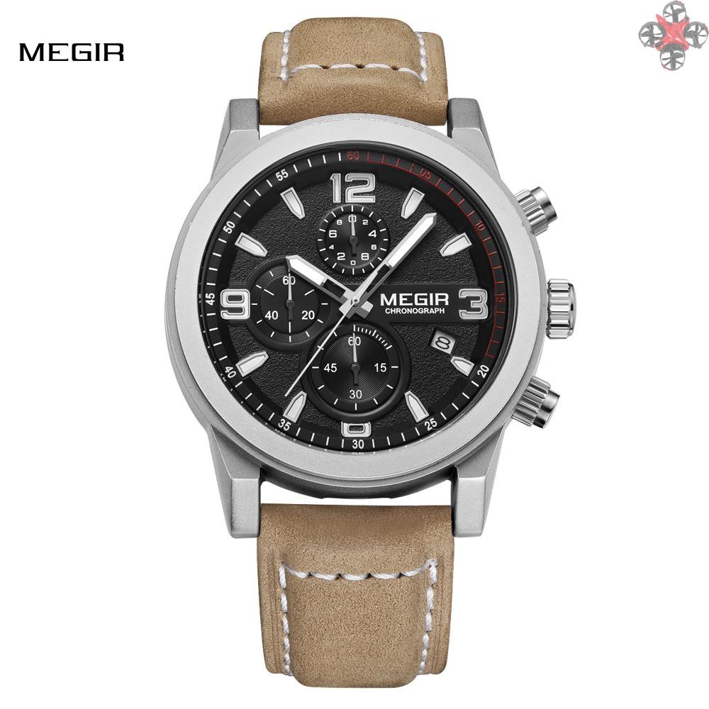 CTOY MEGIR Classic Well Made Soft Genuine Leather Analog Quartz Wristwatch 3ATM Water Resistant Man Watch with Sub-dial