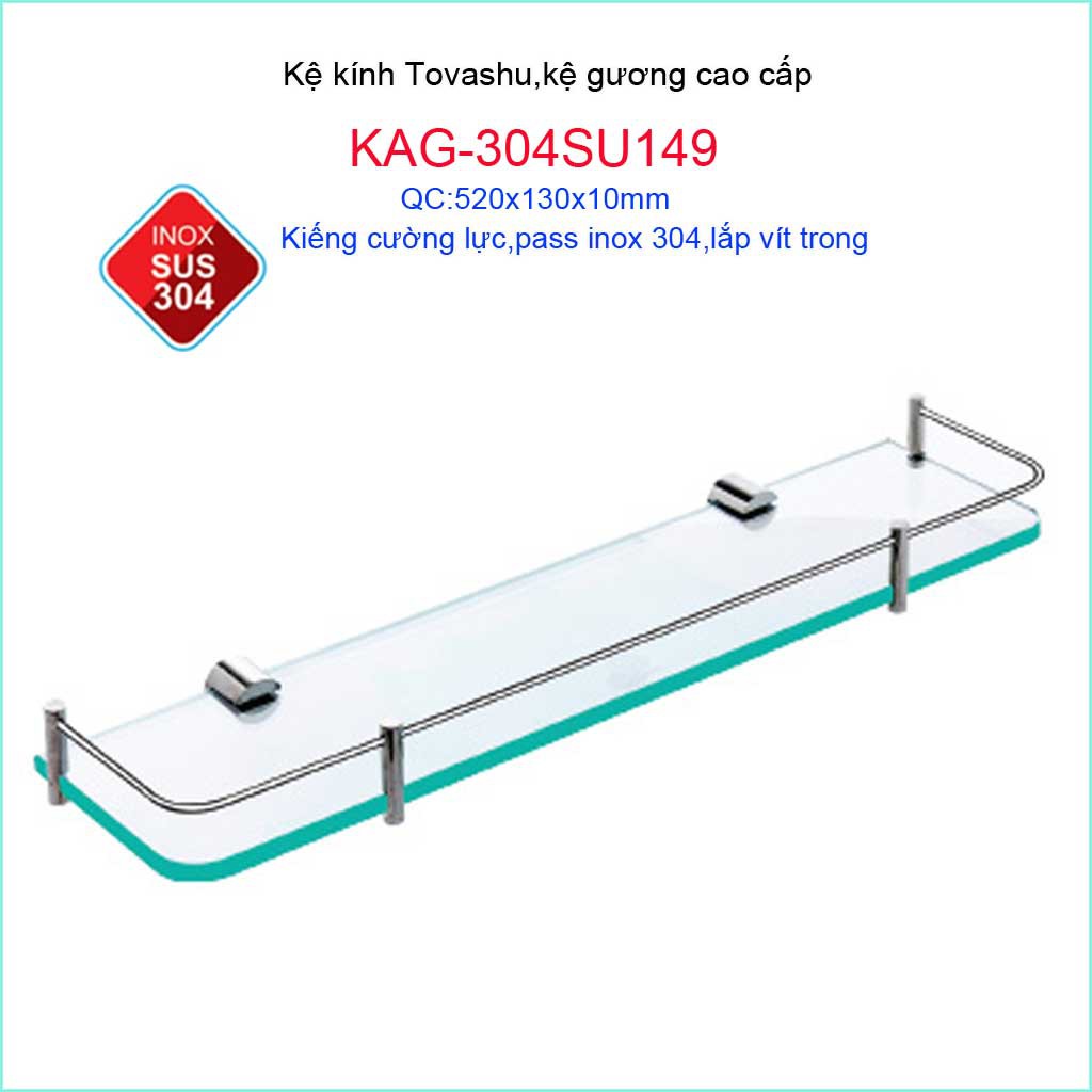 Kệ phòng Tovashu KAG-304SU149, kệ kính cường lực Inox SUS304 Nhật Bản cao cấp siêu bền