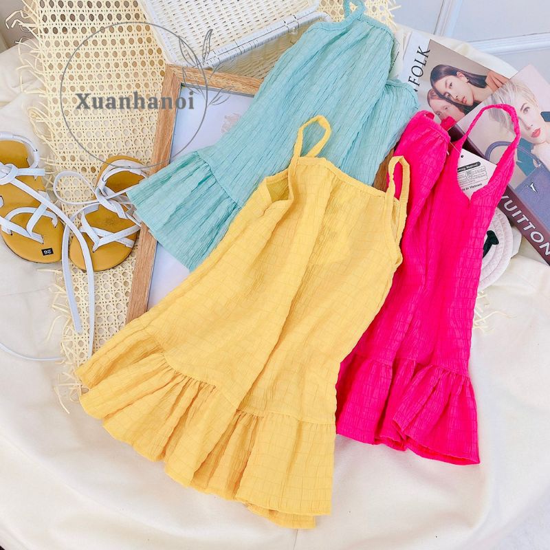 Váy 2 dây bé gái đuôi cá đũi xốp nhăn XHN975