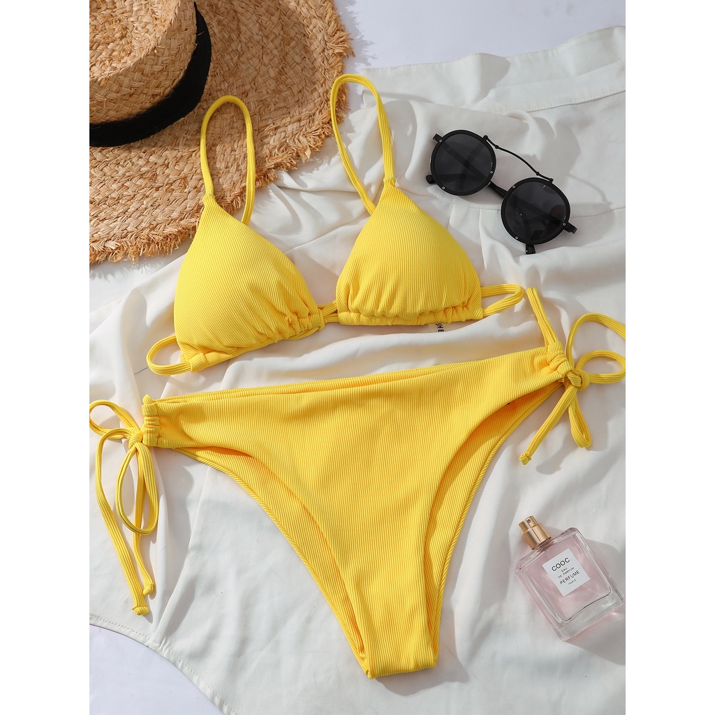 [BKN1502] &lt;ÂU&gt; SET BIKINI TRIANGLE VÀNG VẢI TĂM