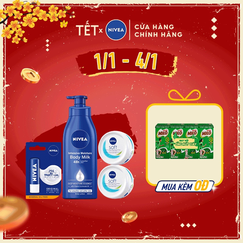 Bộ dưỡng ẩm chuyên sâu & phục hồi da khô NIVEA: Dưỡng thể dưỡng ẩm 600ml, Kem làm mềm da (50ml x 2) & Son dưỡng môi 4.8g | WebRaoVat - webraovat.net.vn