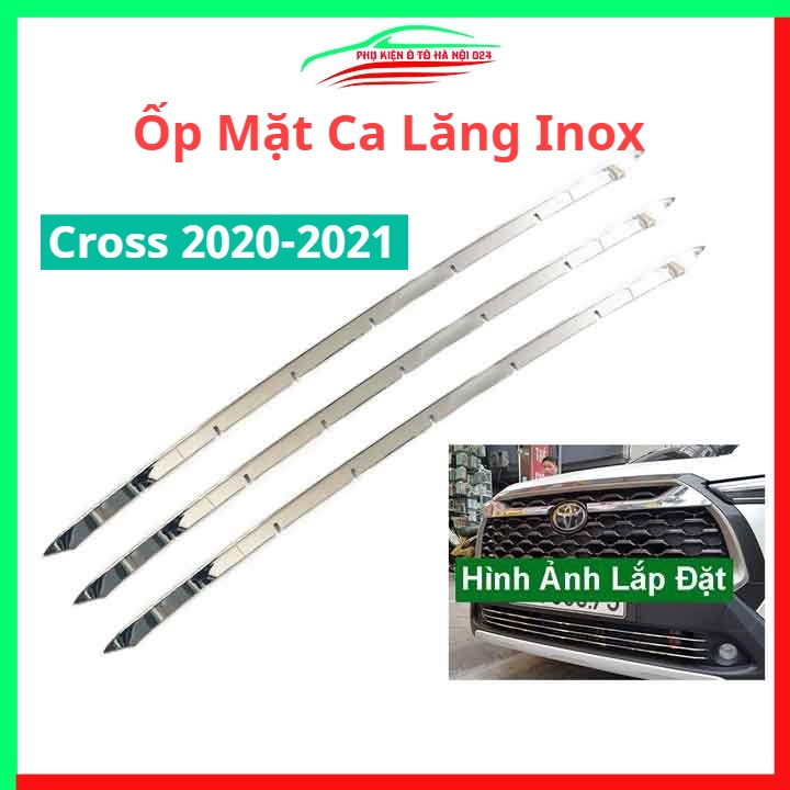 Ốp mặt ca lăng, calang Inox cho xe Corolla Cross 2020-2022 3 thanh dưới biển số ốp lưới tản nhiệt