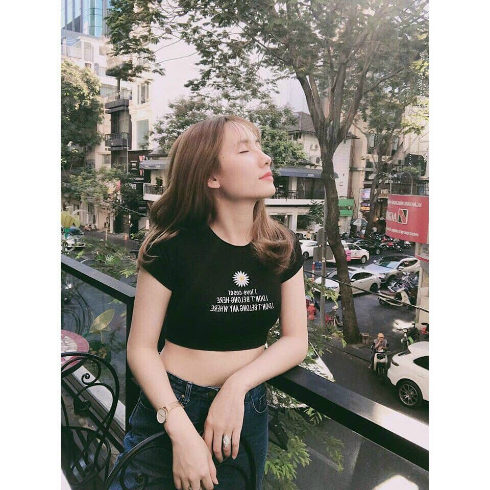 Áo Croptop Thêu Bông Cúc CT20 chất thun lụa lạnh mềm mịn kiểu dáng Ulzzang | BigBuy360 - bigbuy360.vn