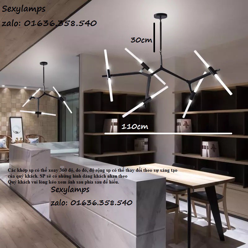 ĐÈN THẢ PHÒNG KHÁCH - ĐÈN THẢ BÀN ĂN AGNES CHANDELIER_5 THANH_10 BÓNG LED_CÀNH NÂU