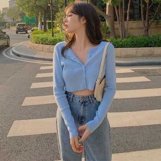 【Trong kho】Áo cardigan tay dài phối nút thiết kế thời trang