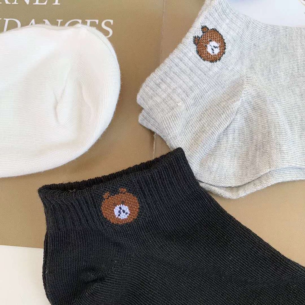 Combo 10 đôi tất gấu cổ ngắn họa tiết Brown