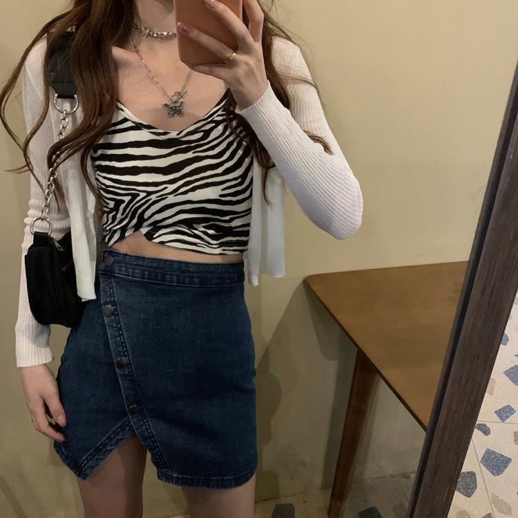 COZOK Áo Tank Top Sát Nách Form Ôm Họa Tiết Ngựa Vằn Phong Cách Hàn Quốc