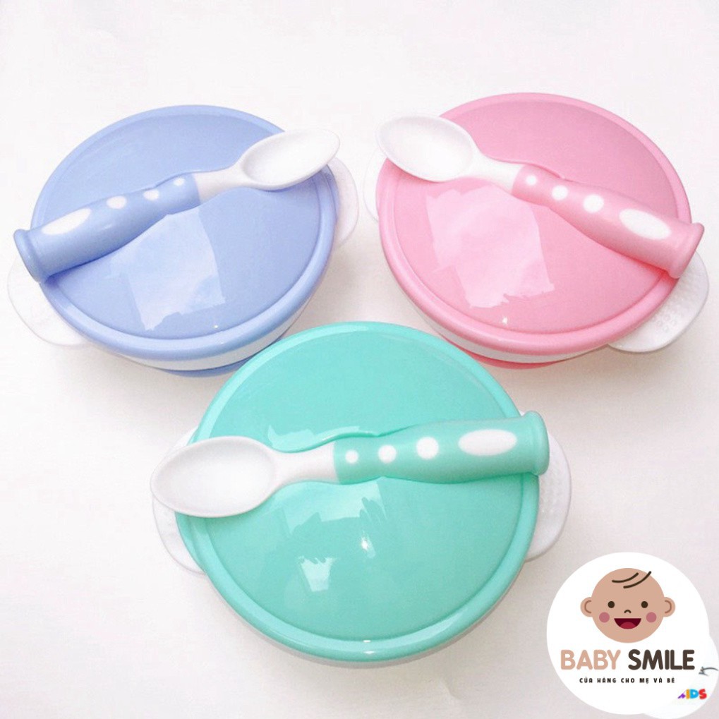 Bát ăn dặm, chén tập ăn chống lật đổ kèm thìa cho bé - baby smile