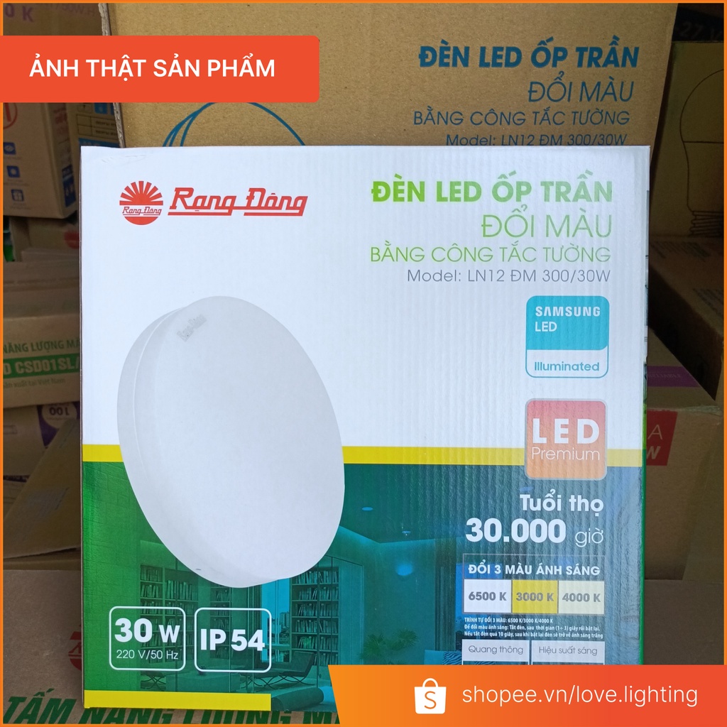Đèn ốp trần TRÒN đế nhôm đổi 3 màu công suất 15w 22w 30w tràn viền LN12