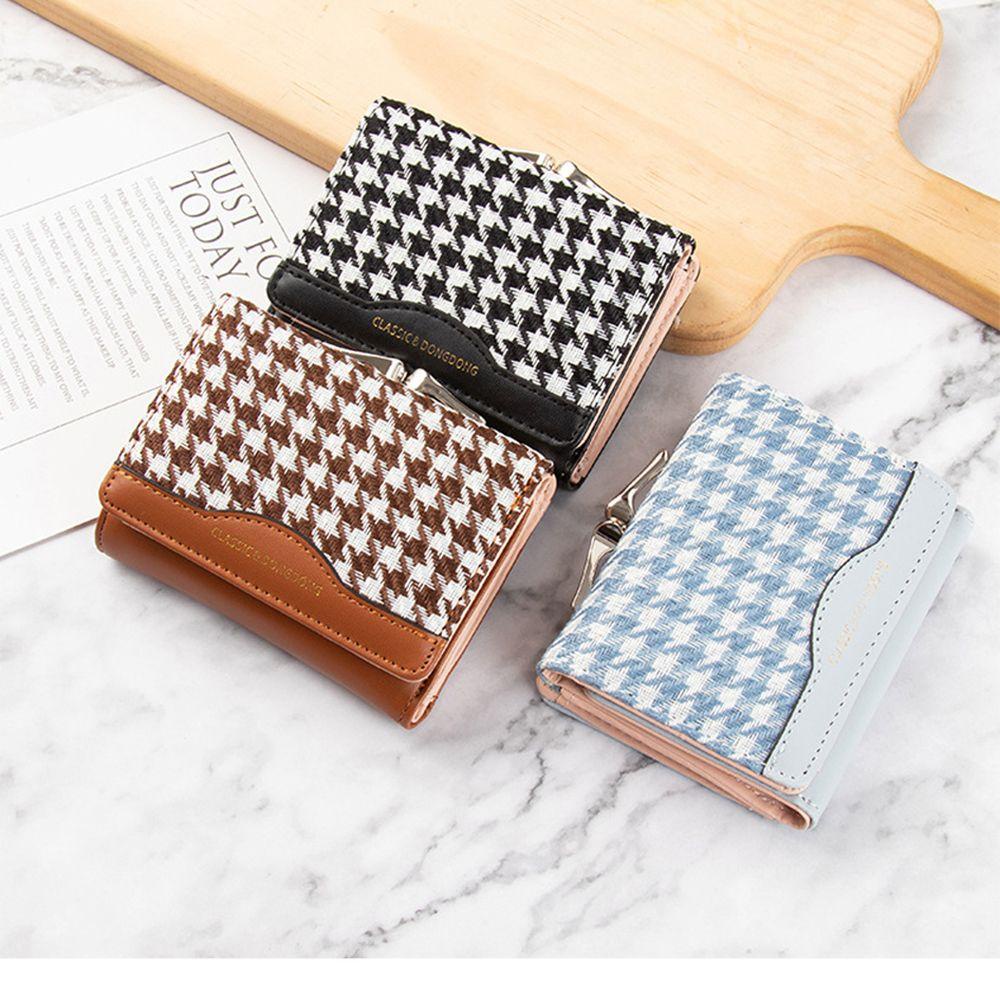 Ví Ngắn Dạng Gập Có Khóa Cài Màu Tương Phản Đa Năng Thời Trang Cho Nữ Giá Đỡ