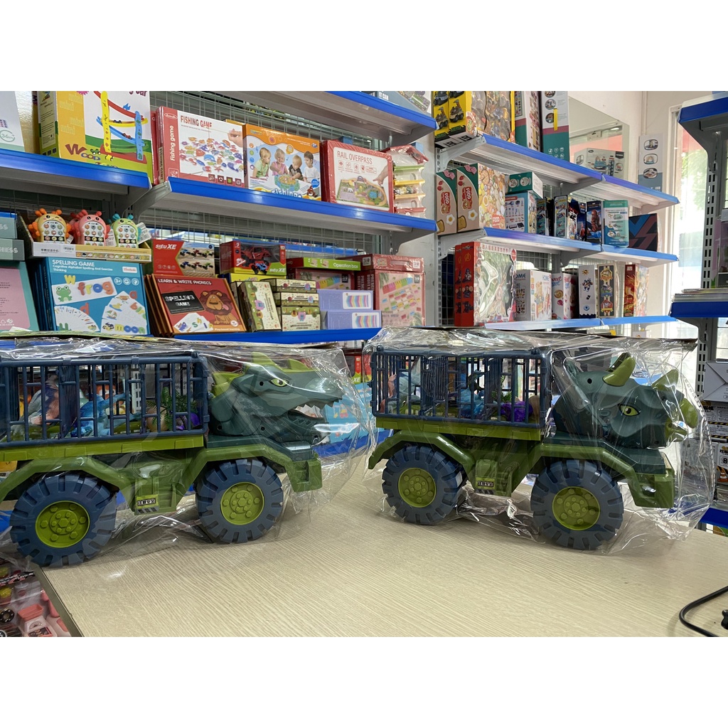 Đồ chơi xe ô tô khủng long chở thú bằng nhựa cao cấp loại siêu to cho bé, tặng kèm khủng long nhỏ