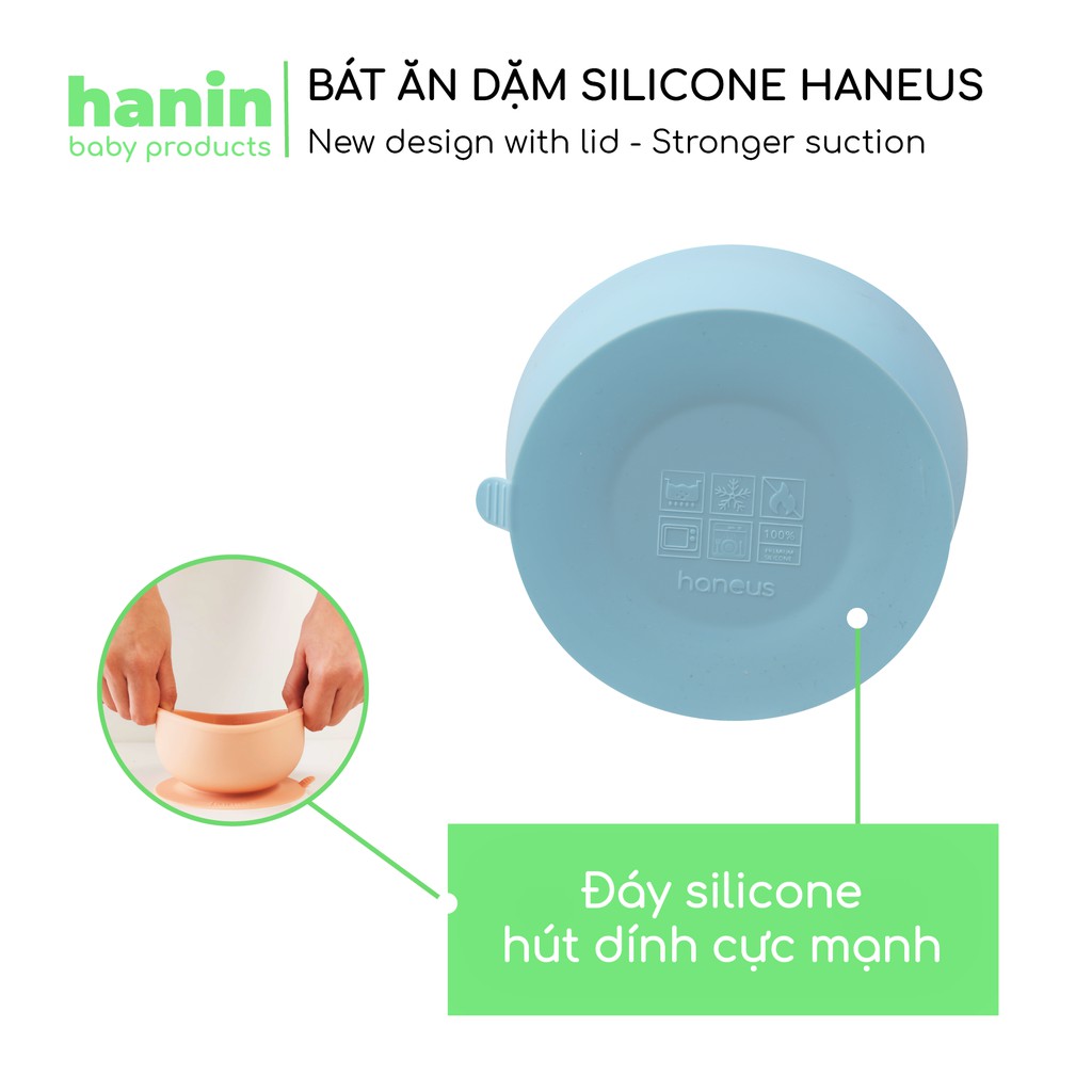 Bát ăn dặm Silicon chống đổ đế hút chân không Haneus - Thương hiệu Hanin Baby cho bé