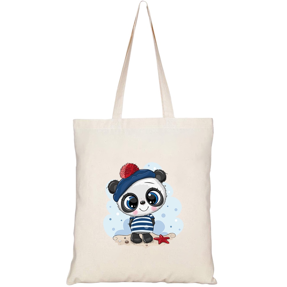 Túi vải tote canvas HTFashion in hình cute baby cartoon panda sailor HT386