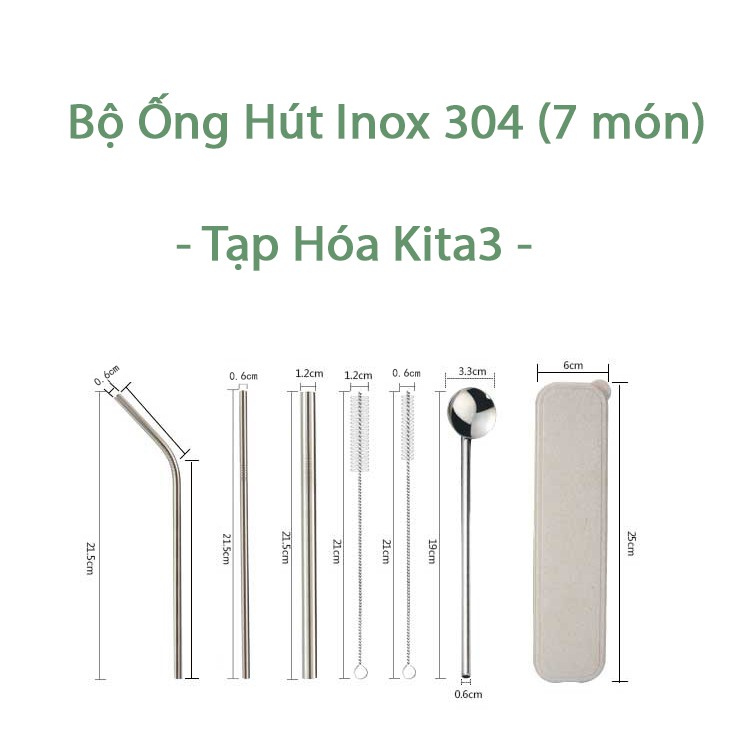 [Set 7 Món] Bộ Ống Hút Inox 304 Thân Thiện Với Môi Trường Có Cọ Vệ Sinh #C415