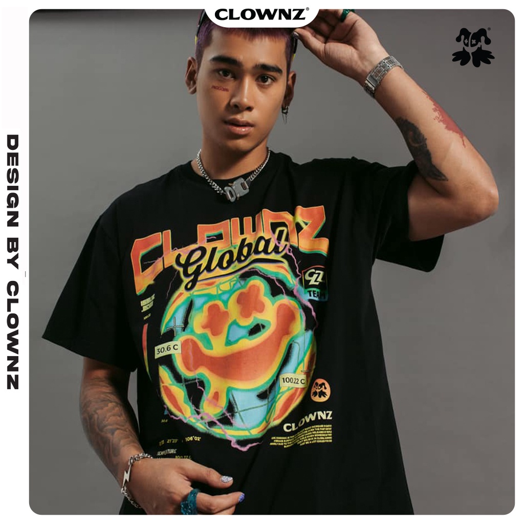 Áo thun đen tay lỡ local brand unisex ClownZ Global T-shirt form rộng, chất cotton
