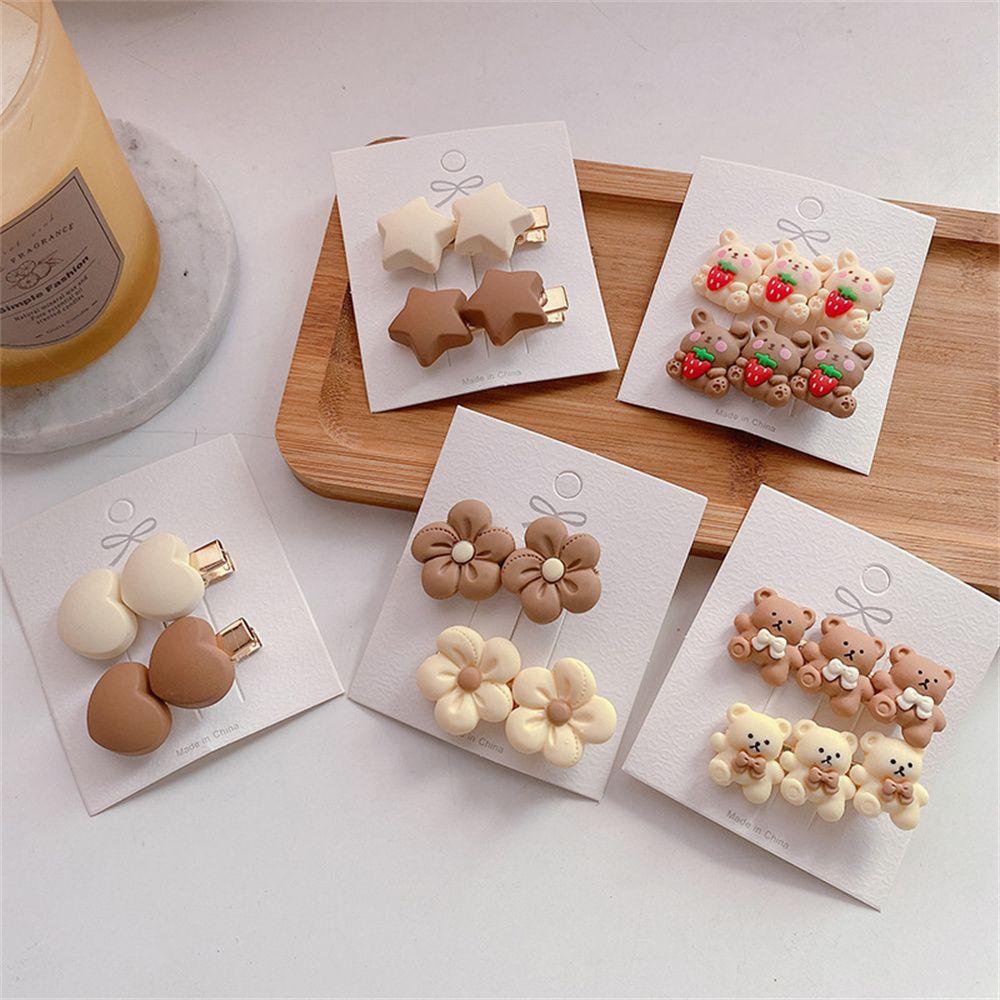 Shanlin Set 2 Kẹp Tóc Hình Trái Tim / Ngôi Sao / Gấu Xinh Xắn Cho Bé Gái