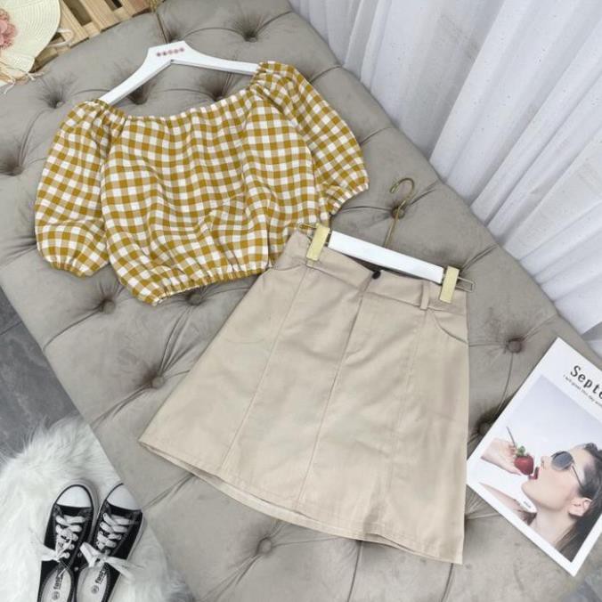 Hot! Set áo croptop kẻ chân váy ngắn 💖FREESHIP💖Áo kẻ mix chân váy dáng ngắn siêu xinh AD141 | BigBuy360 - bigbuy360.vn