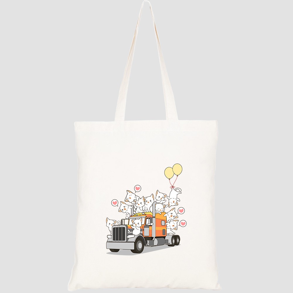 Túi vải tote canvas HTFashion in hình cute cats truck cartoon style HT182